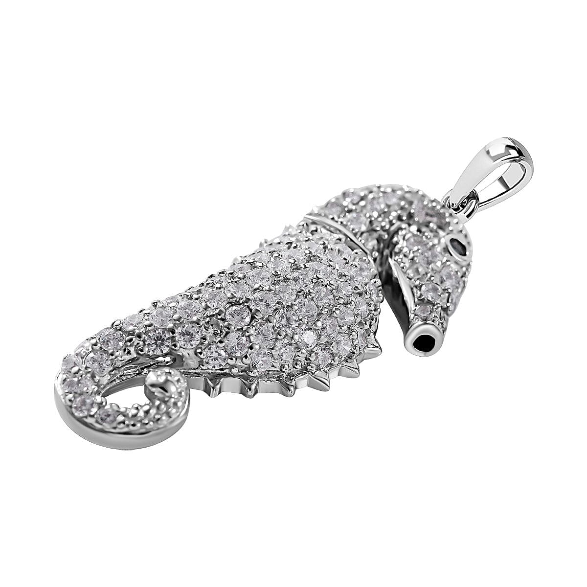 Cubic Zirconia Open-Backed Seahorse Pendant in Rhodium Overlay Sterling Silver