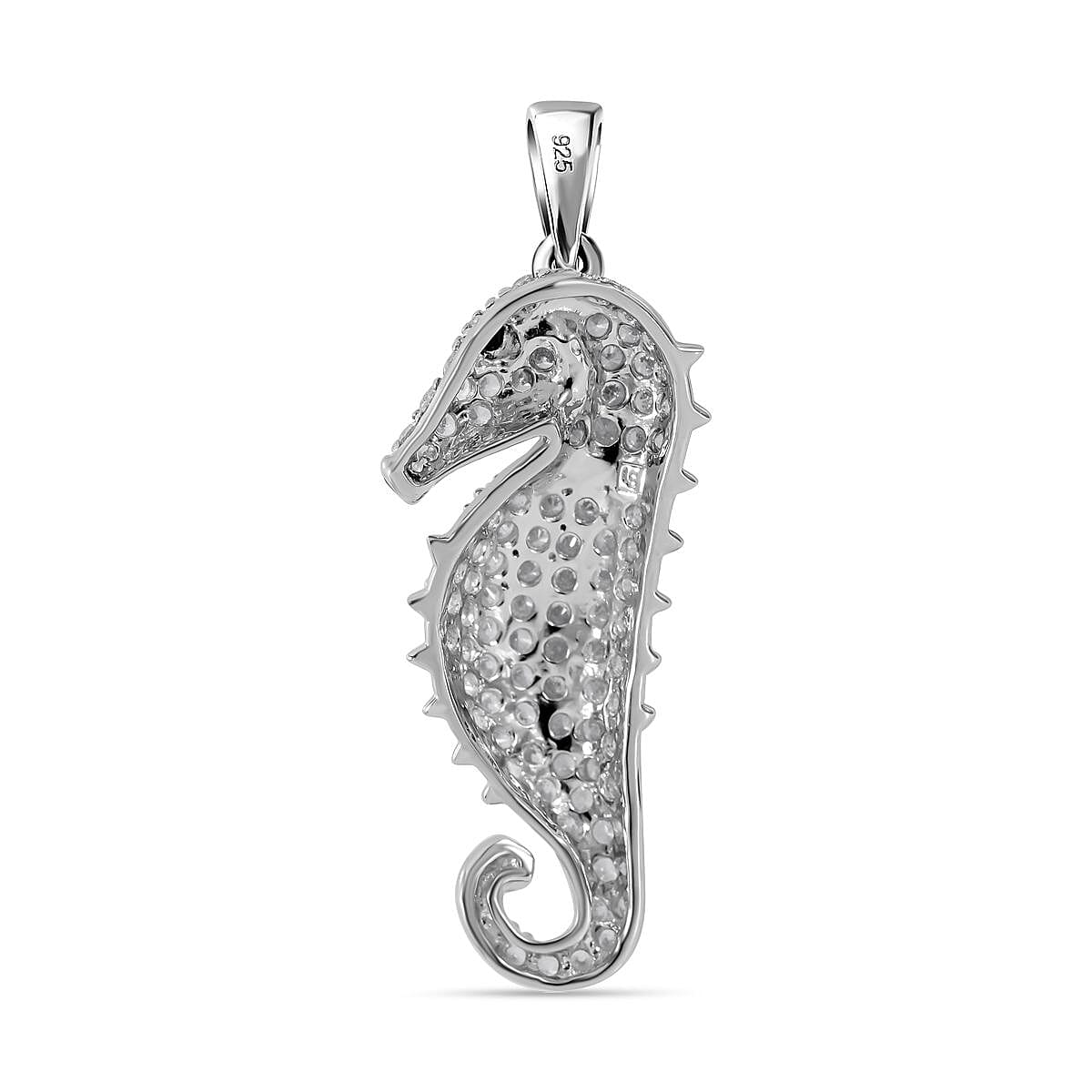 Cubic Zirconia Open-Backed Seahorse Pendant in Rhodium Overlay Sterling Silver