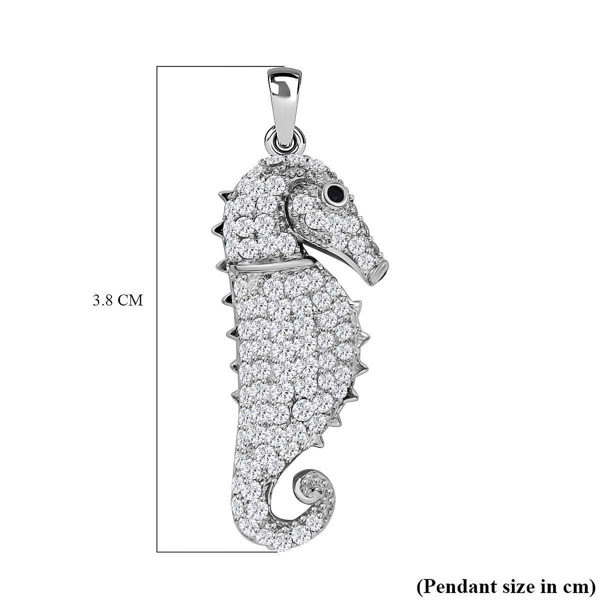 Cubic Zirconia Open-Backed Seahorse Pendant in Rhodium Overlay Sterling Silver