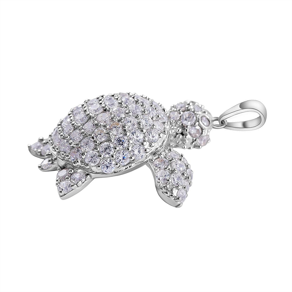 Cubic Zirconia Turtle Pendant in Rhodium Overlay Sterling Silver