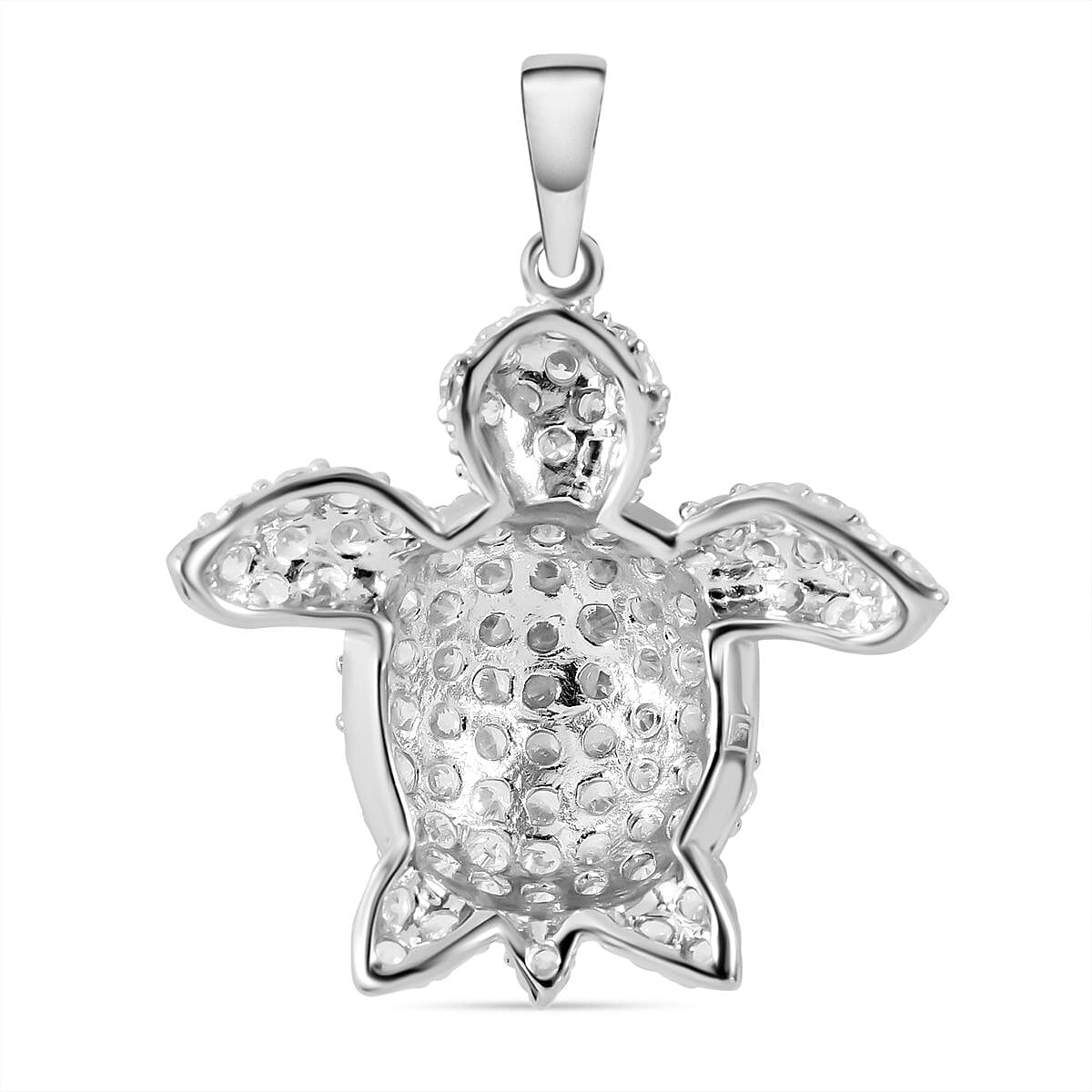 Cubic Zirconia Turtle Pendant in Rhodium Overlay Sterling Silver