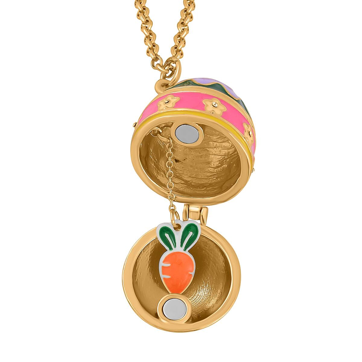 Multi Colour & White Austrian Crystal Enamelled Easter Egg Necklace (Size - 28) in Yellow Gold Tone