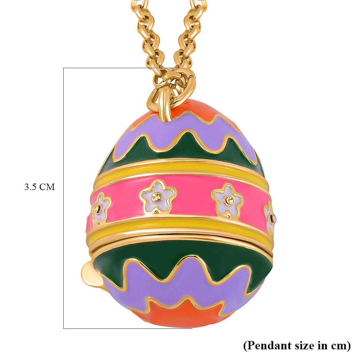 Multi Colour & White Austrian Crystal Enamelled Easter Egg Necklace (Size - 28) in Yellow Gold Tone