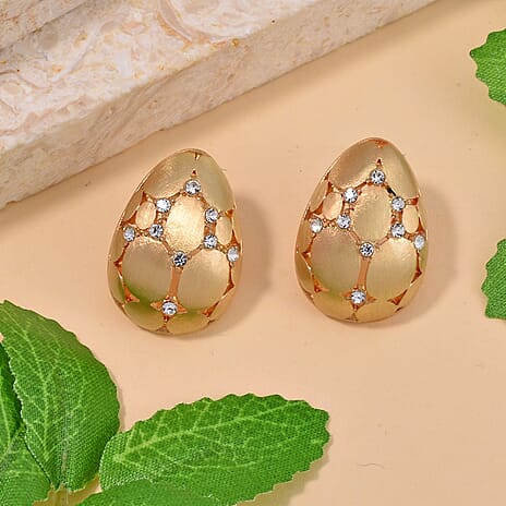 Designer Inspired - White Austrian Crystal Egg Earrings with Push Back
