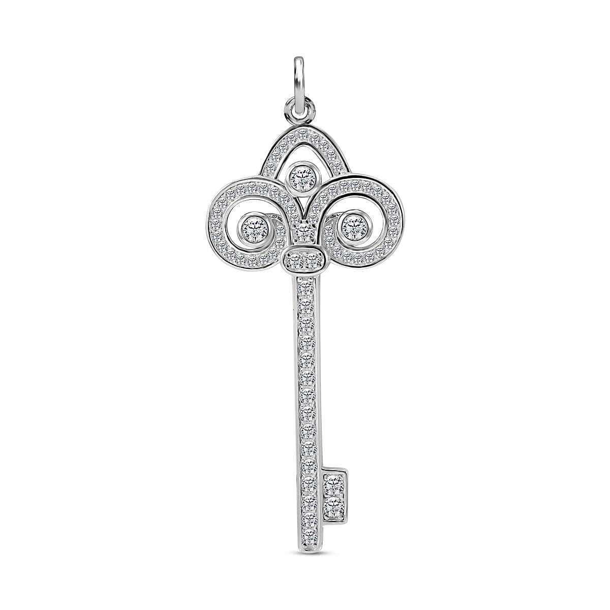 Cubic Zirconia Key Pendant in Rhodium Overlay Sterling Silver