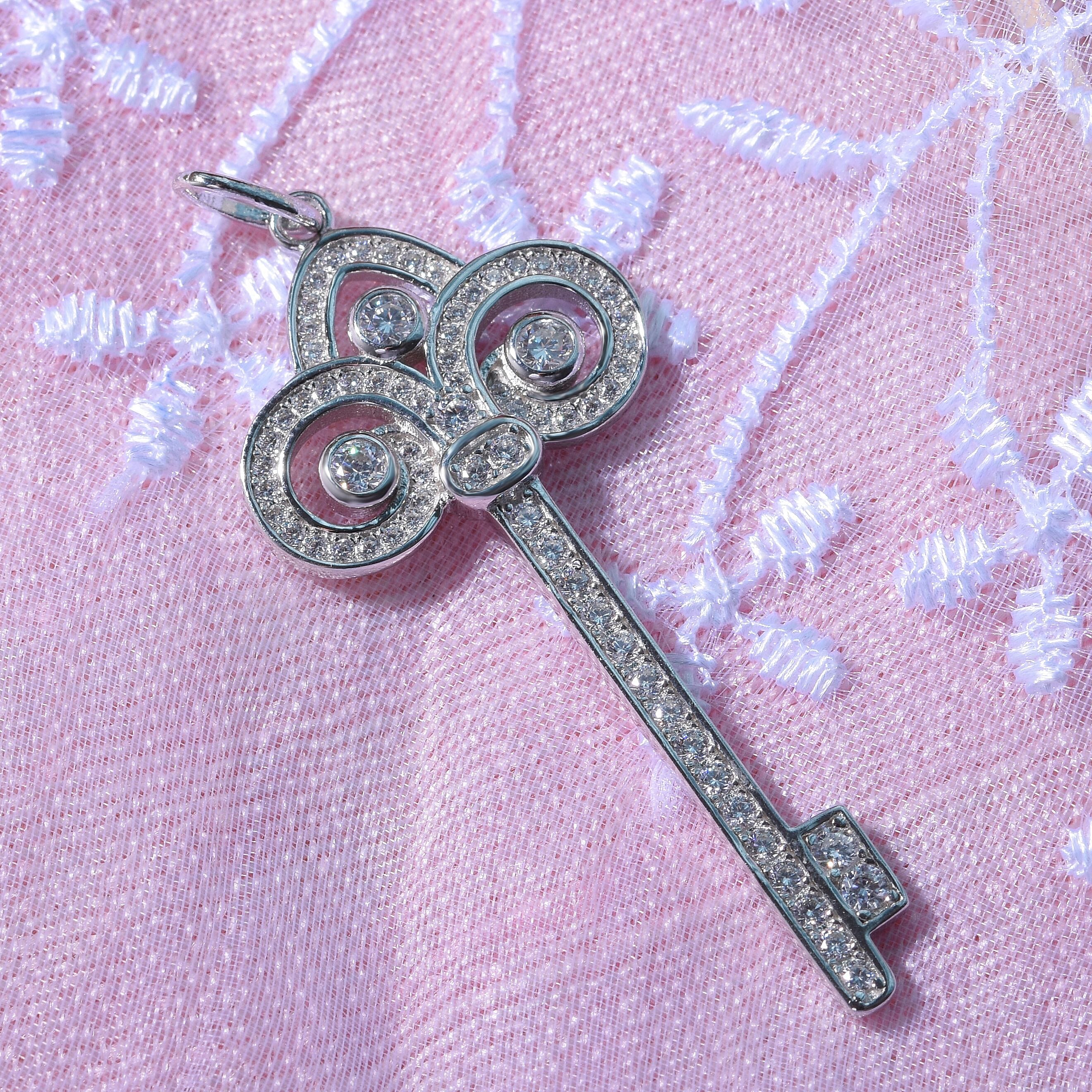 Cubic Zirconia Key Pendant in Rhodium Overlay Sterling Silver
