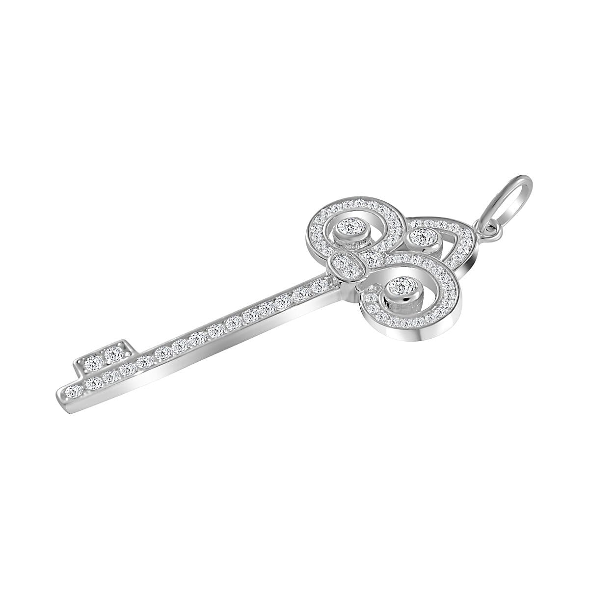 Cubic Zirconia Key Pendant in Rhodium Overlay Sterling Silver