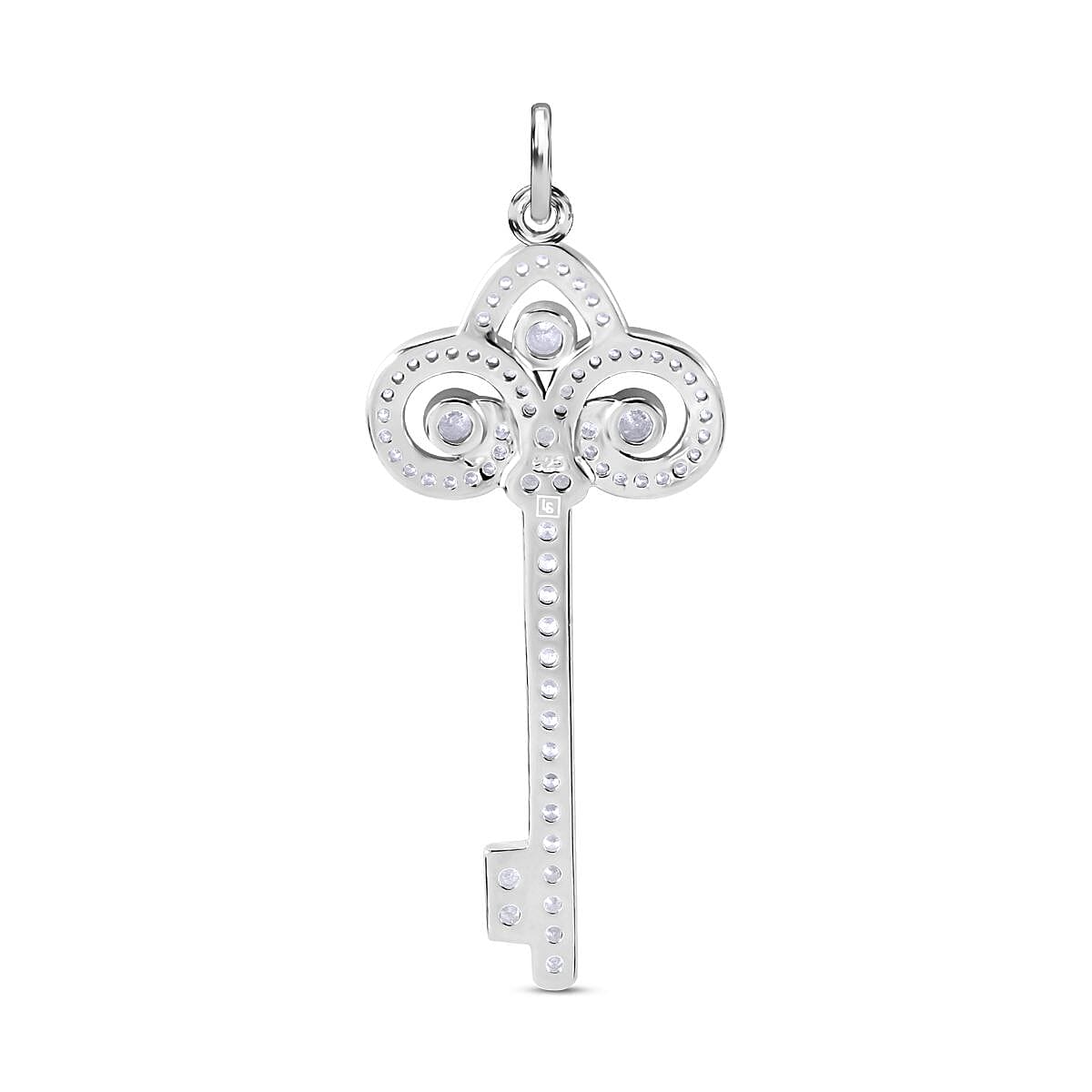 Cubic Zirconia Key Pendant in Rhodium Overlay Sterling Silver