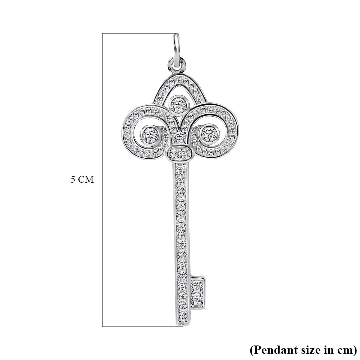 Cubic Zirconia Key Pendant in Rhodium Overlay Sterling Silver