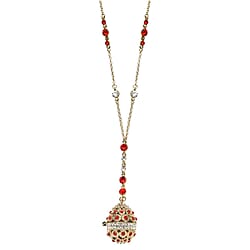 Red and White Austrian Crystal Necklace (Size - 24) in Silver Tone