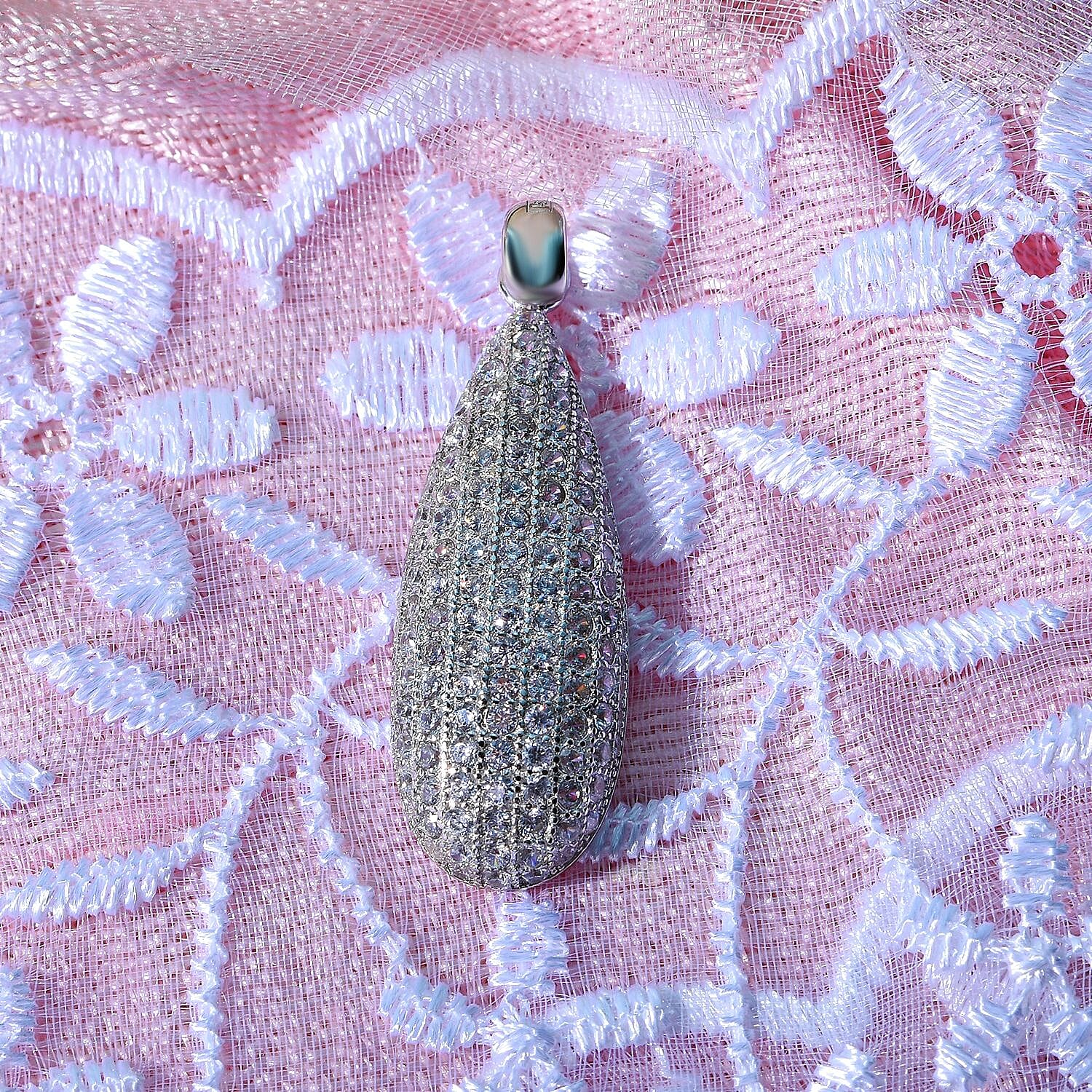 Cubic Zirconia Chandelier Pendant in Rhodium Overlay Sterling Silver