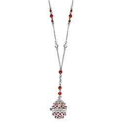 Red and White Austrian Crystal Necklace (Size - 24) in Silver Tone