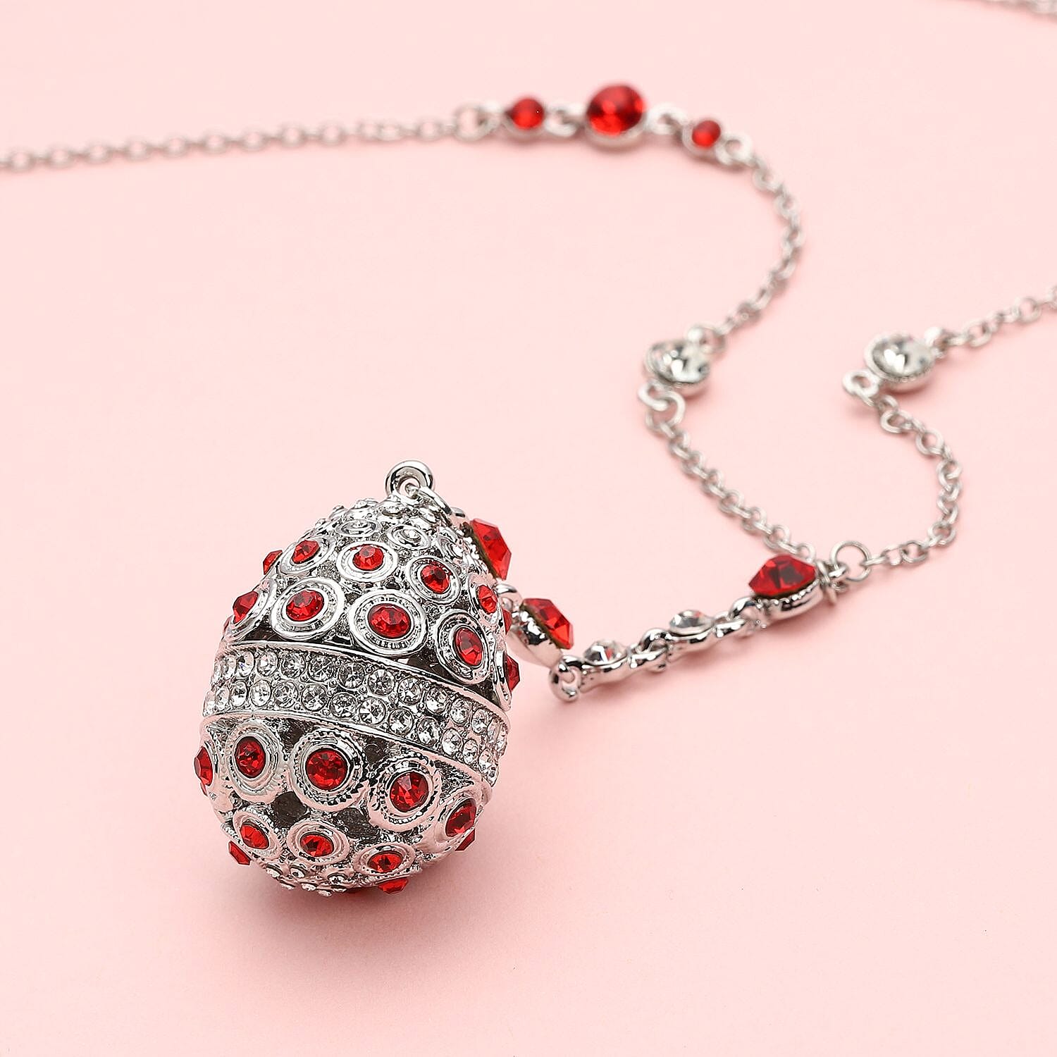 Red & White Austrian Crystal Egg Necklace (Size - 24 with 2 Ext)