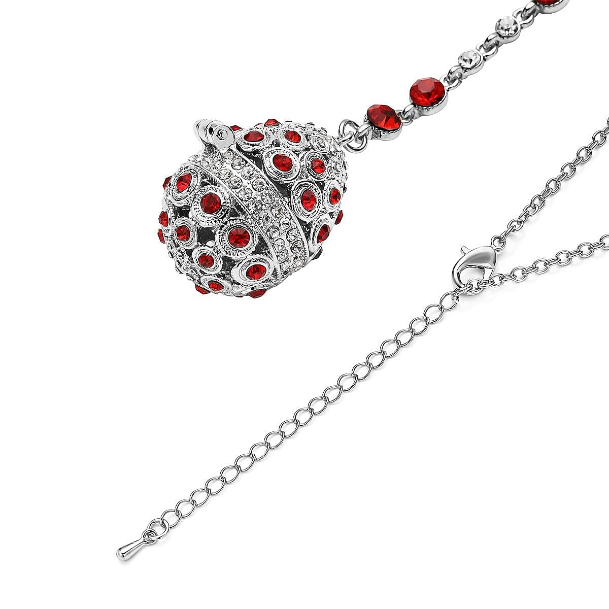 Red & White Austrian Crystal Egg Necklace (Size - 24 with 2 Ext)