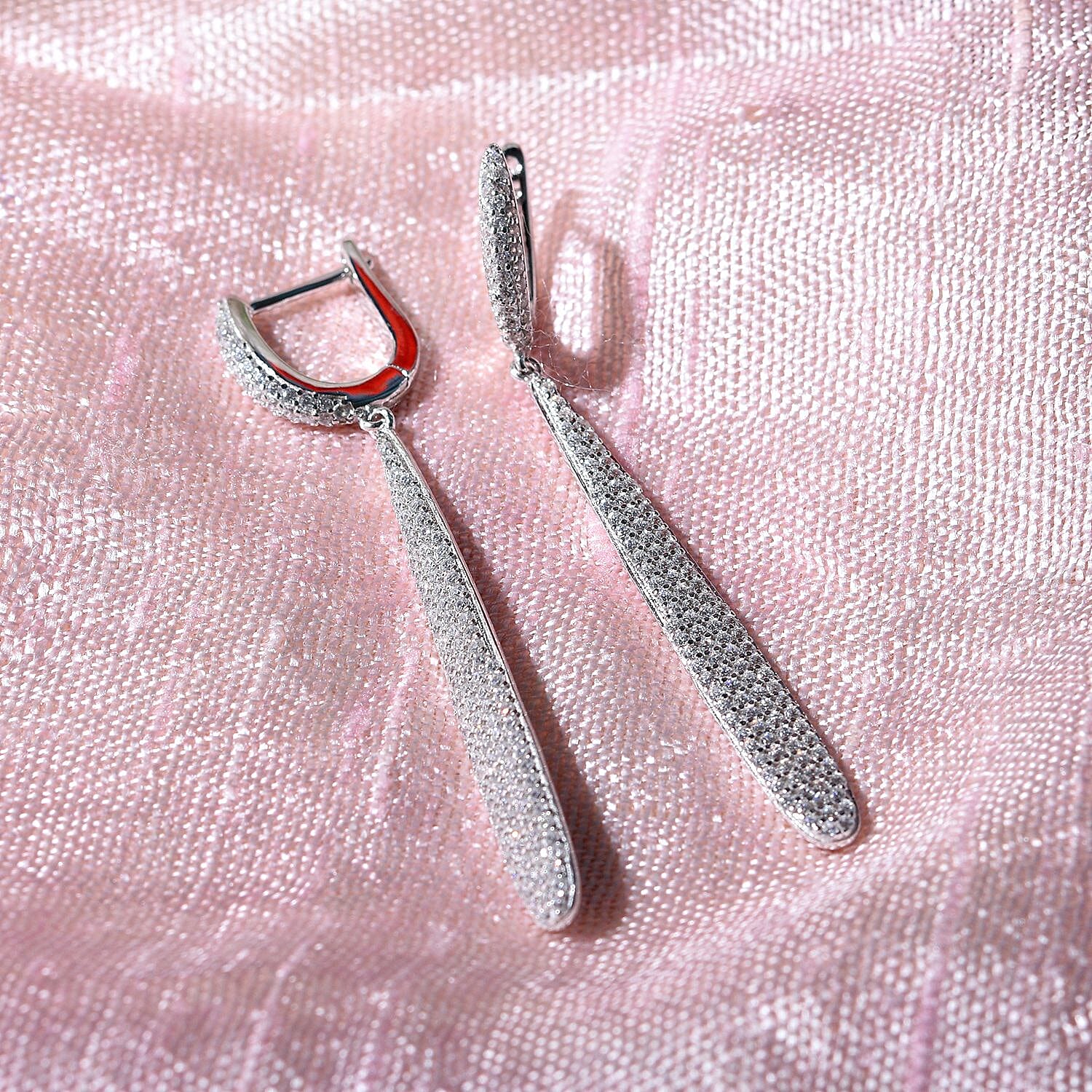 NY Closeout - Cubic Zirconia Chandelier Hoop Earrings in Rhodium Overlay Sterling Silver