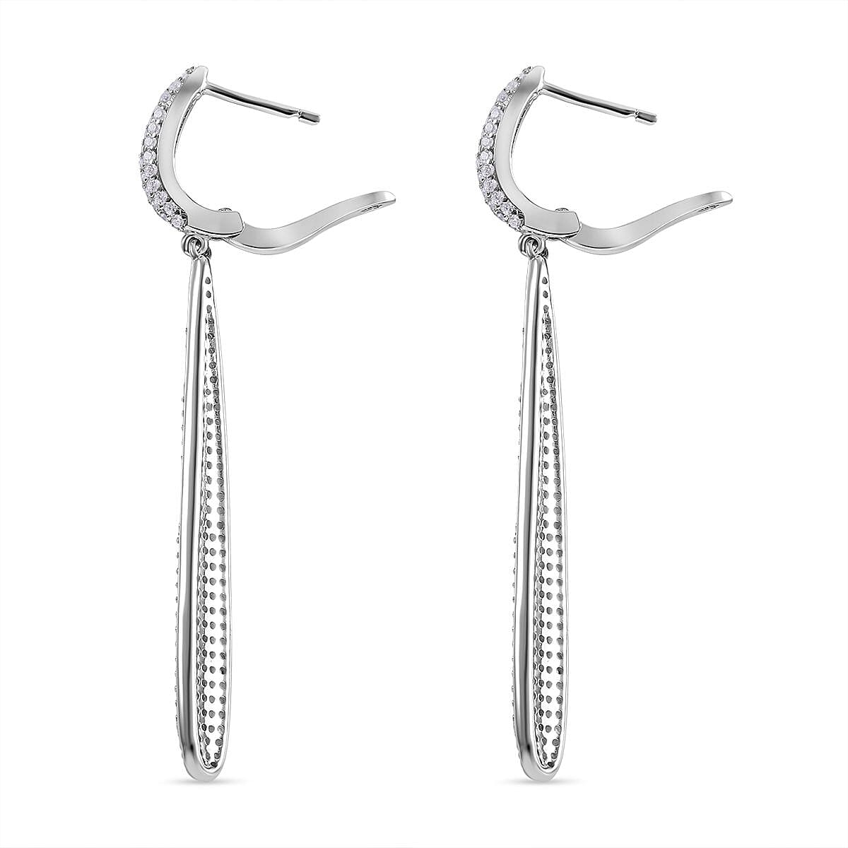 NY Closeout - Cubic Zirconia Chandelier Hoop Earrings in Rhodium Overlay Sterling Silver