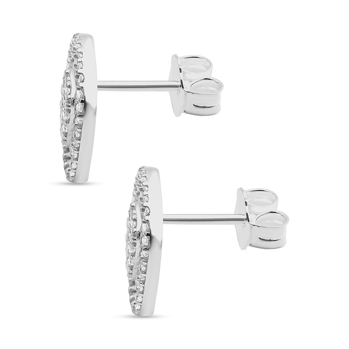 Cubic Zirconia Cluster Earrings With Push Back in Rhodium Overlay Sterling Silver