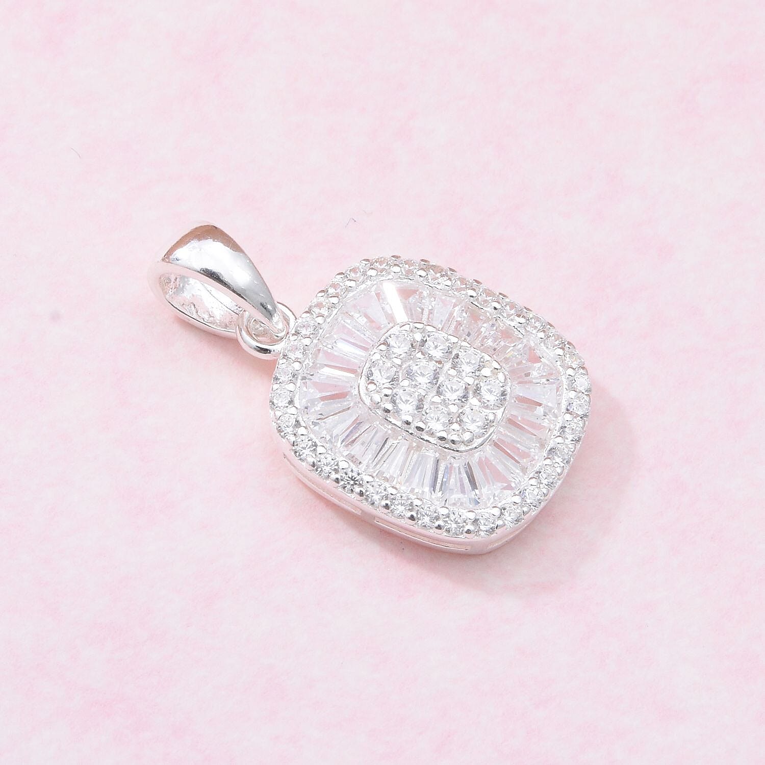Cubic Zirconia Cluster Pendant in Rhodium Overlay Sterling Silver