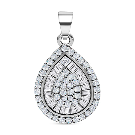 NY Closeout - Zirconia Cluster Drop Pendant in Rhodium Overlay Sterling Silver
