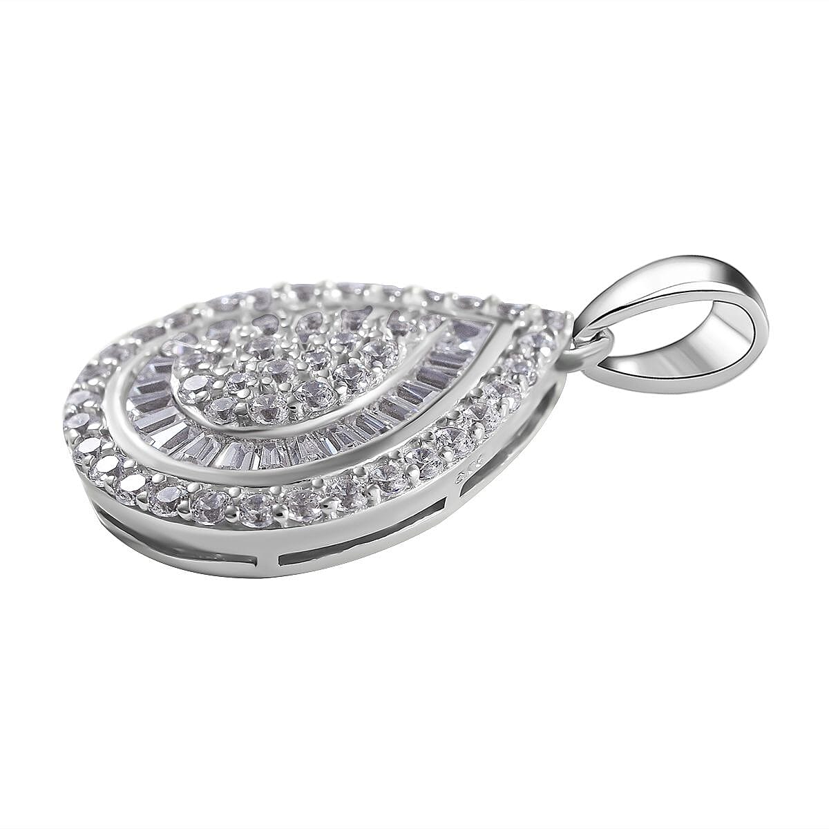 NY Closeout - Zirconia Cluster Drop Pendant in Rhodium Overlay Sterling Silver