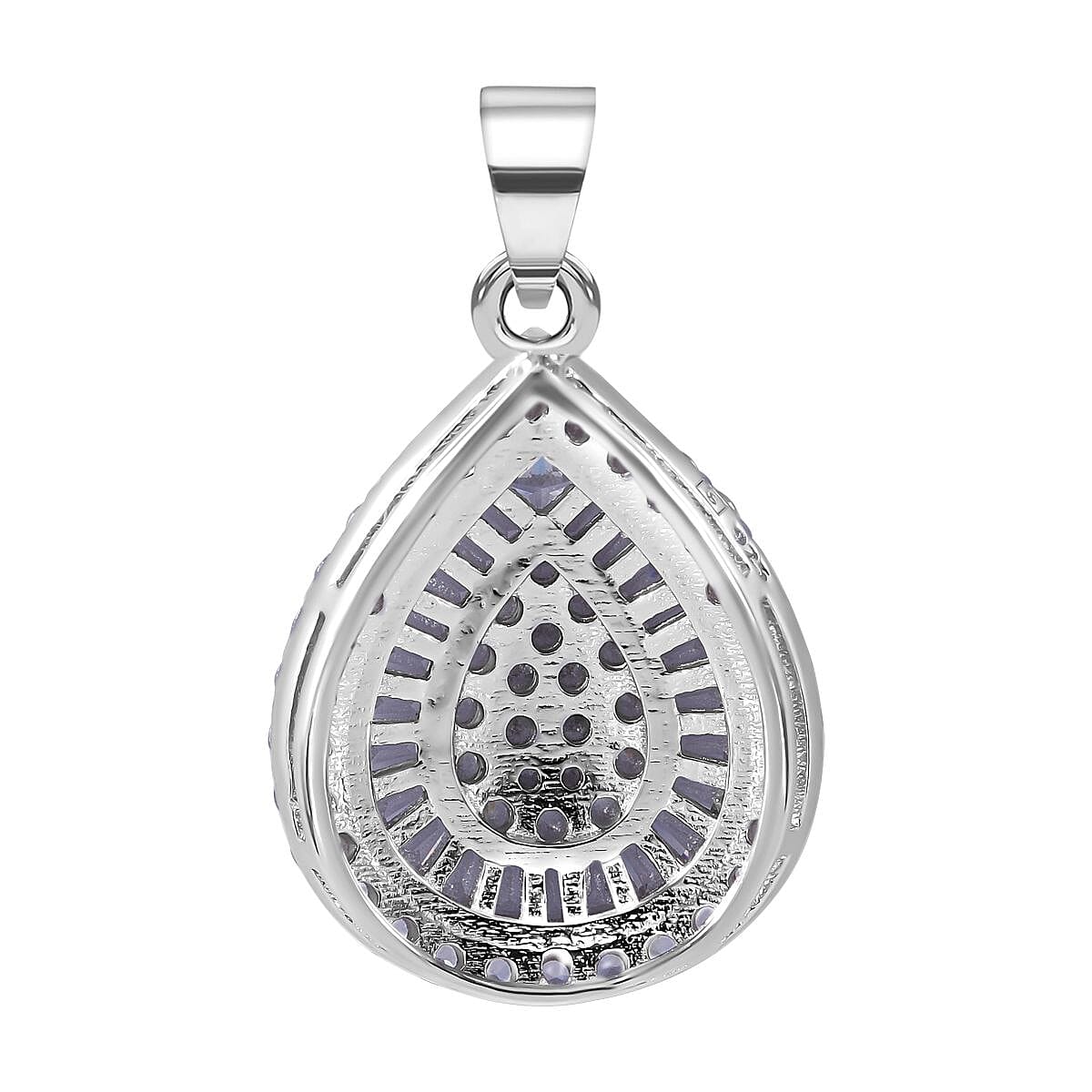 NY Closeout - Zirconia Cluster Drop Pendant in Rhodium Overlay Sterling Silver