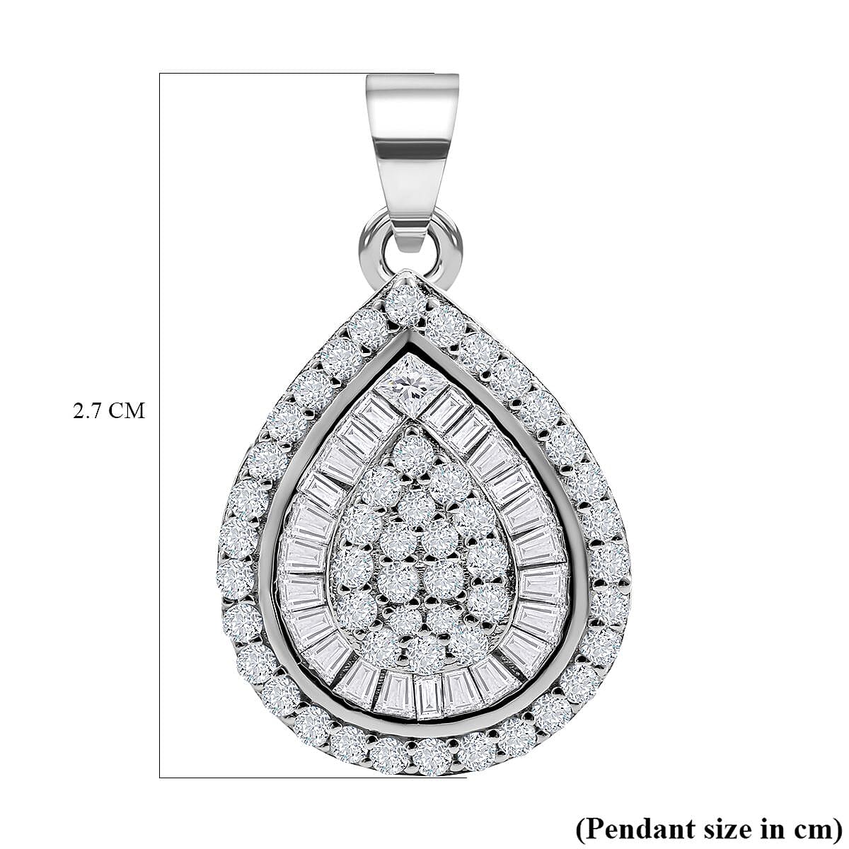 NY Closeout - Zirconia Cluster Drop Pendant in Rhodium Overlay Sterling Silver