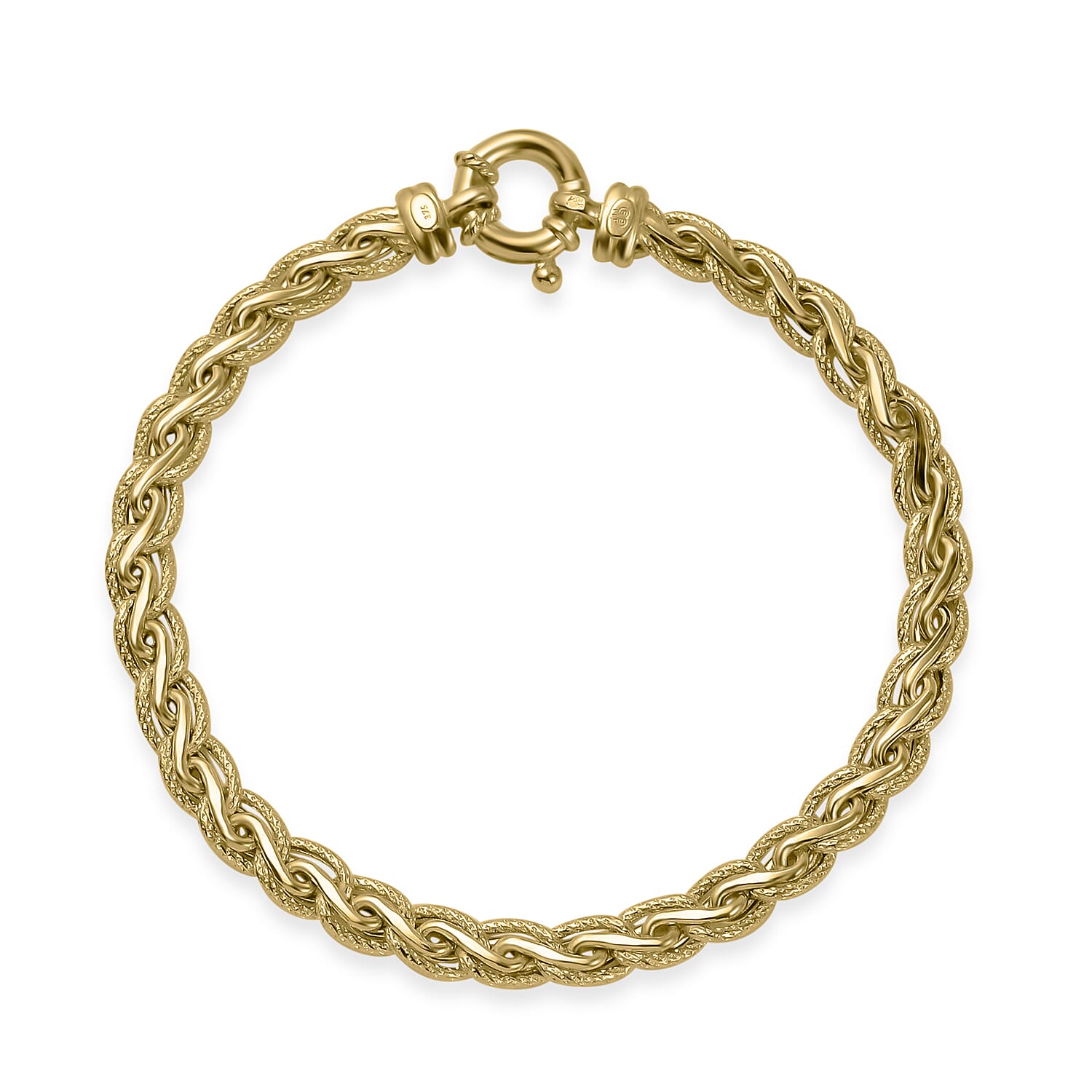 Hatton Garden Closeout - 9K Yellow Gold Textured Link Bracelet (Size - 7.5). Gold Wt 7.21 Gms