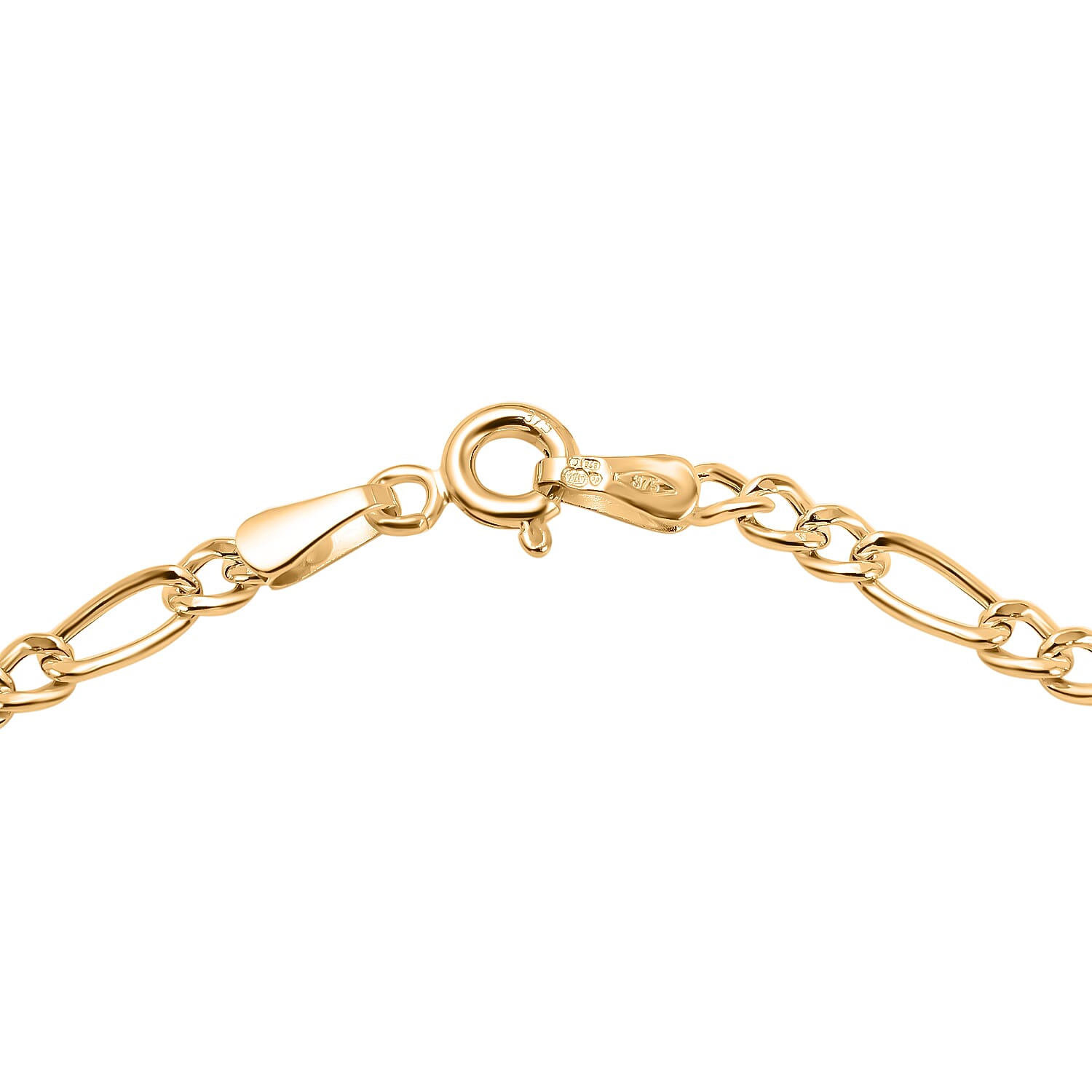 9K Yellow Gold Figaro Bracelet (Size - 7)