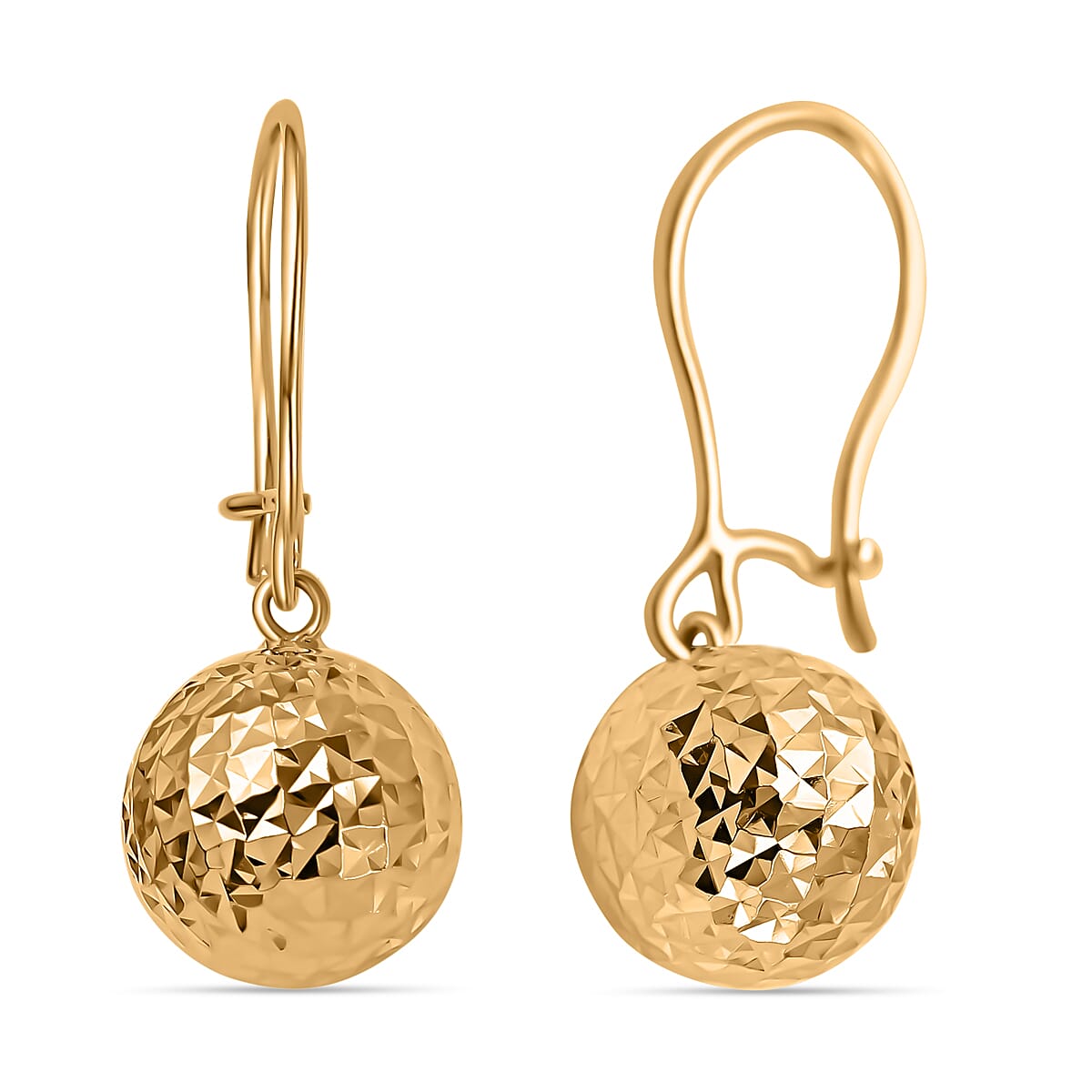 Italian Made- 9K Yellow Gold Diamond Cut Ball Earrings