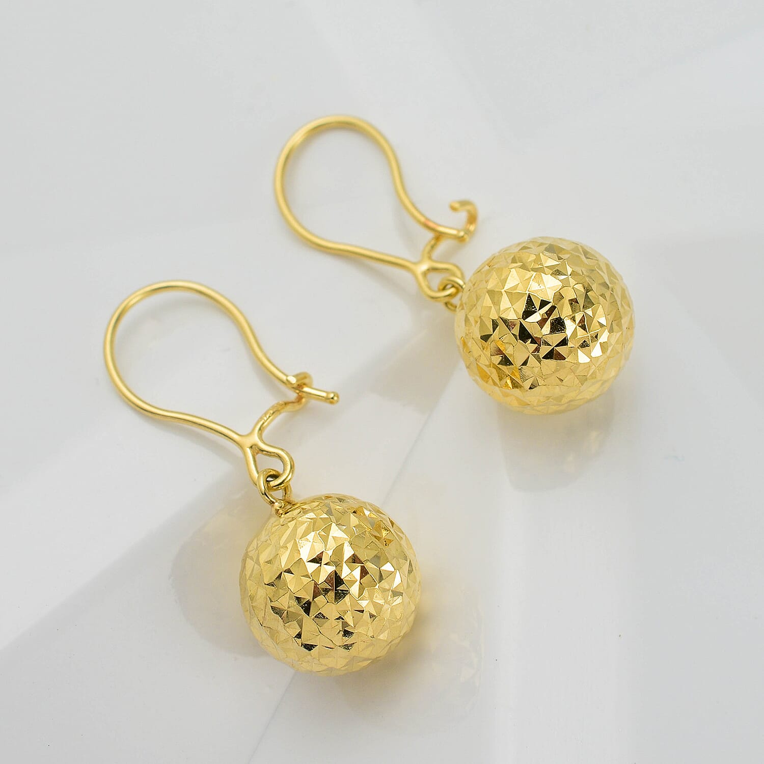 Italian Made- 9K Yellow Gold Diamond Cut Ball Earrings
