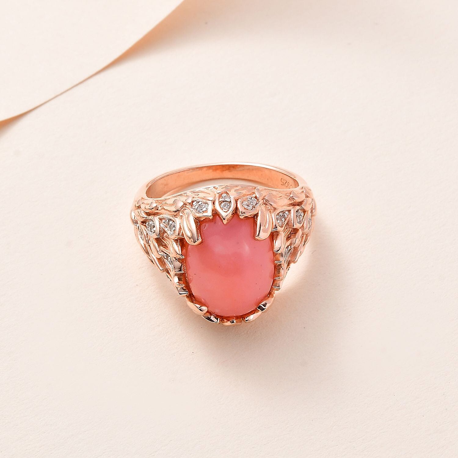 GP Italian Garden Collection - Natural Pink Opal & Zircon Ring in 18K RG Vermeil Plated Sterling Silver 5.00 Ct.