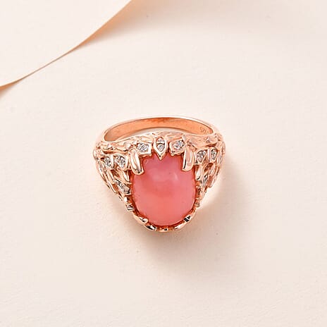 GP Italian Garden Collection - Natural Pink Opal & Zircon Ring in 18K RG Vermeil Plated Sterling Silver 5.00 Ct.