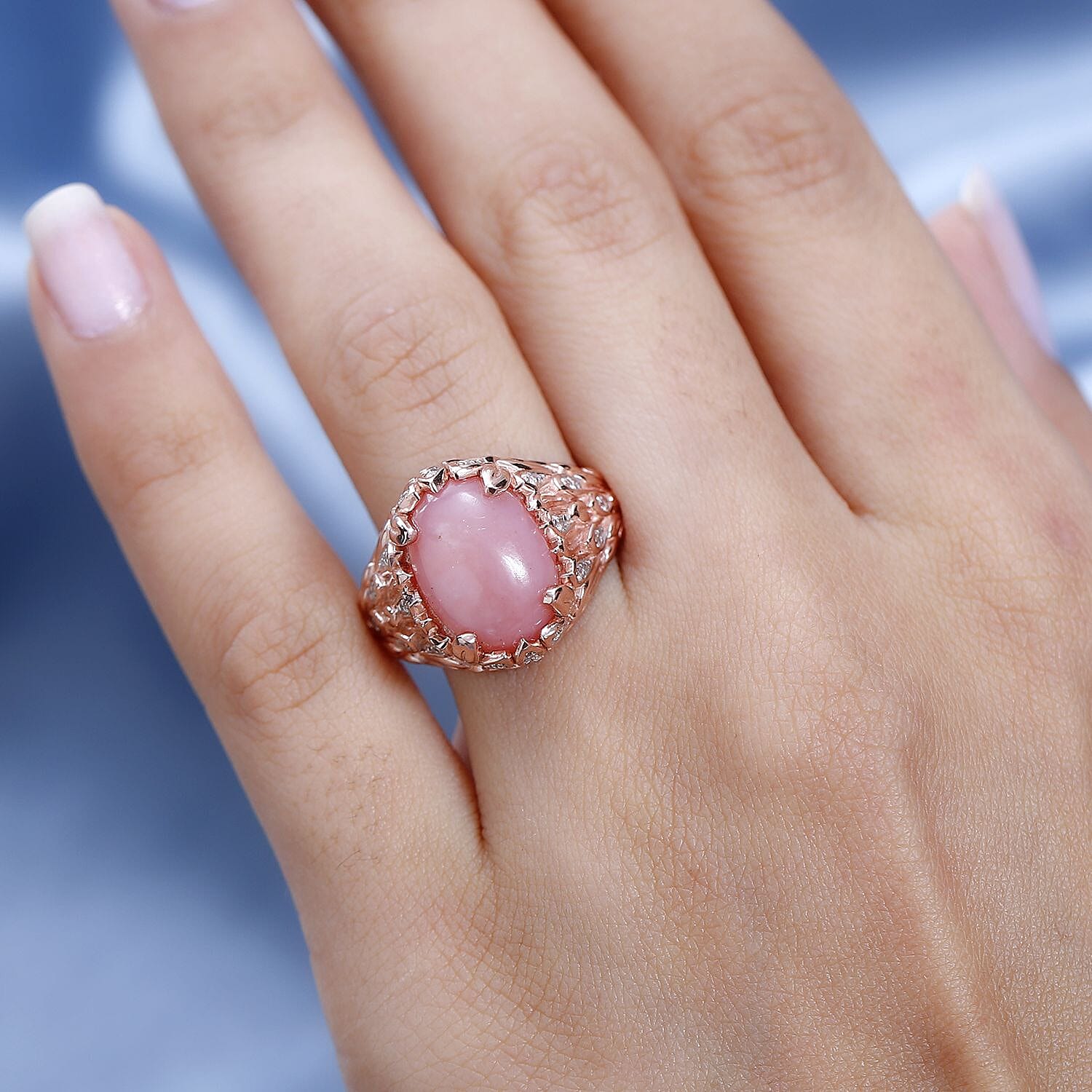 GP Italian Garden Collection - Natural Pink Opal & Zircon Ring in 18K RG Vermeil Plated Sterling Silver 5.00 Ct.