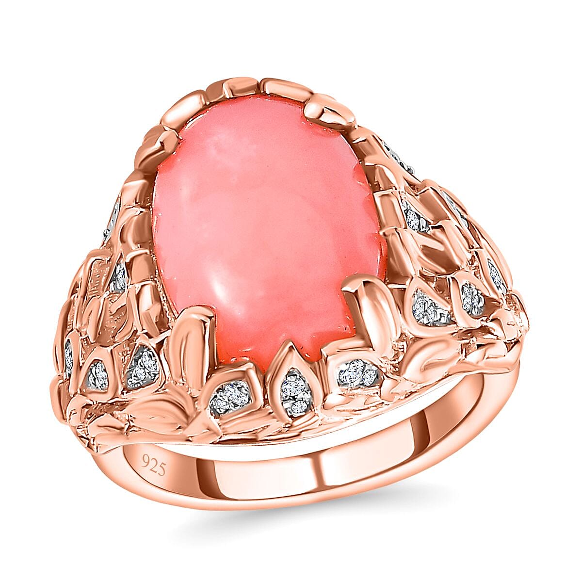 GP Italian Garden Collection - Natural Pink Opal & Zircon Ring in 18K RG Vermeil Plated Sterling Silver 5.00 Ct.