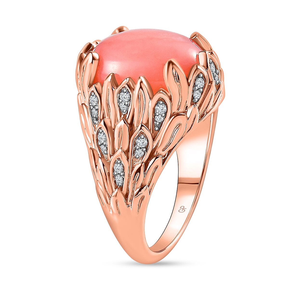 GP Italian Garden Collection - Natural Pink Opal & Zircon Ring in 18K RG Vermeil Plated Sterling Silver 5.00 Ct.