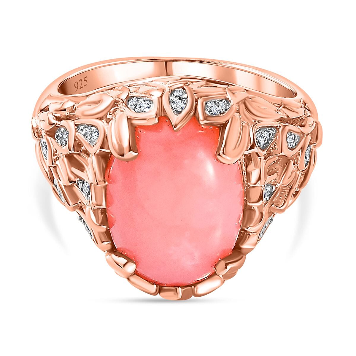 GP Italian Garden Collection - Natural Pink Opal & Zircon Ring in 18K RG Vermeil Plated Sterling Silver 5.00 Ct.