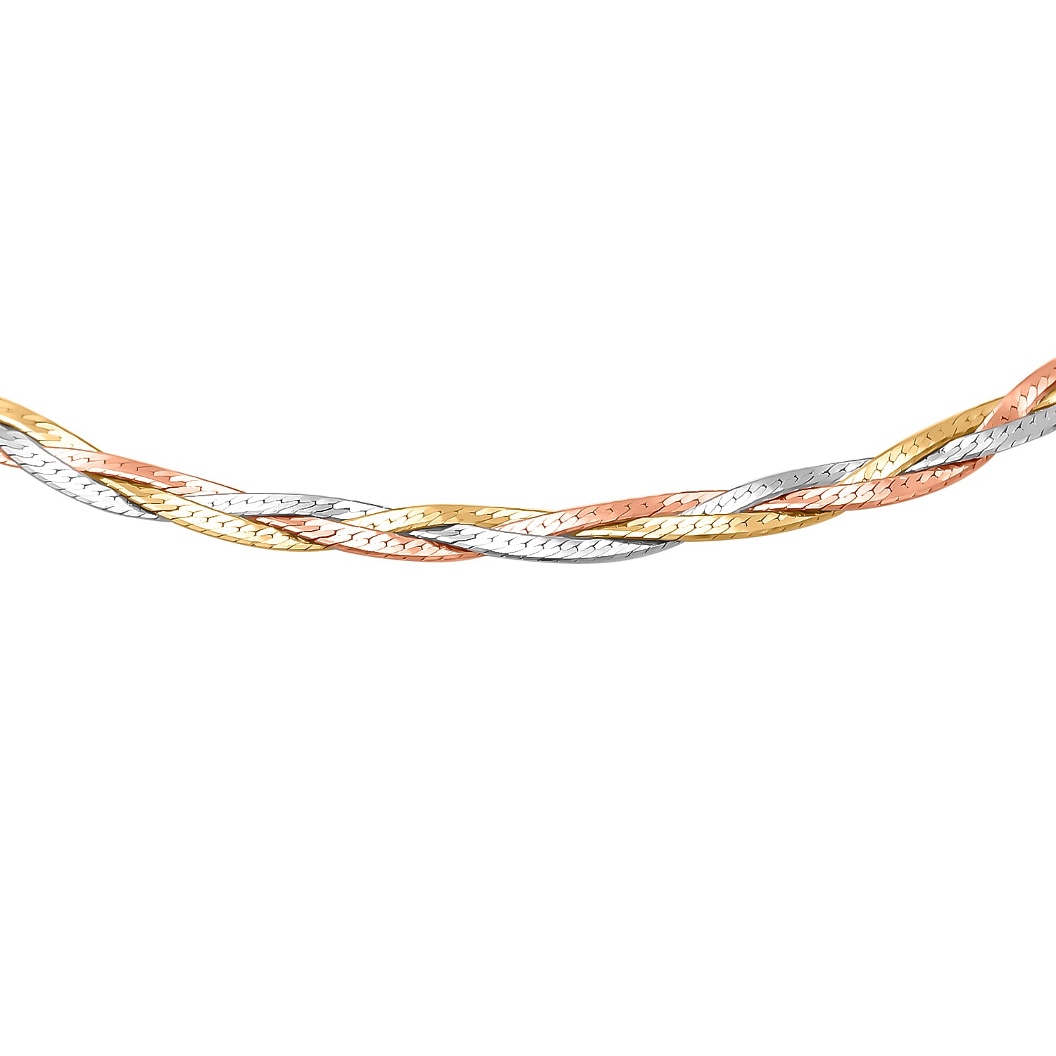 Gold Mega Offer - 9K White-Yellow-Rose Gold Diamond Cut Herrigbone Bracelet (Size - 7.5)