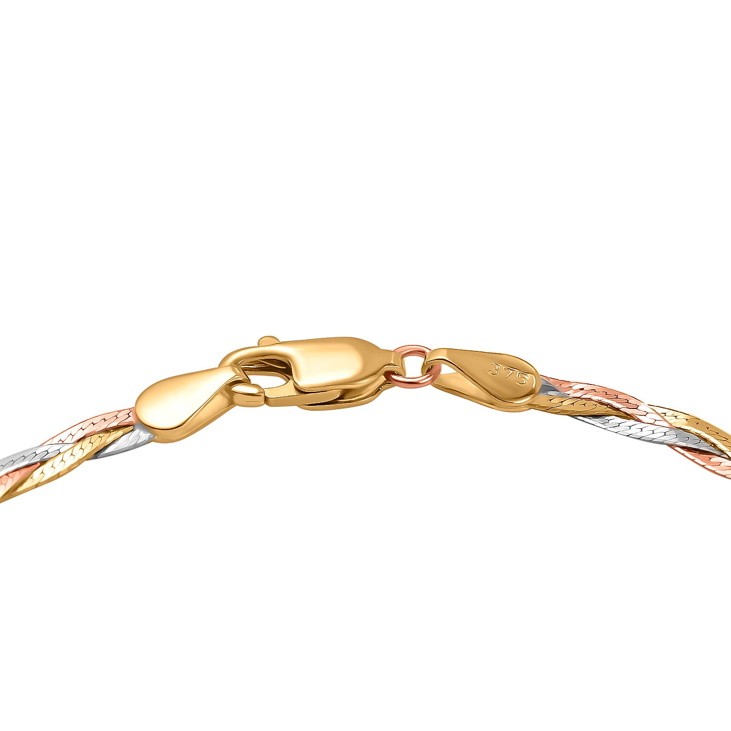 Gold Mega Offer - 9K White-Yellow-Rose Gold Diamond Cut Herrigbone Bracelet (Size - 7.5)