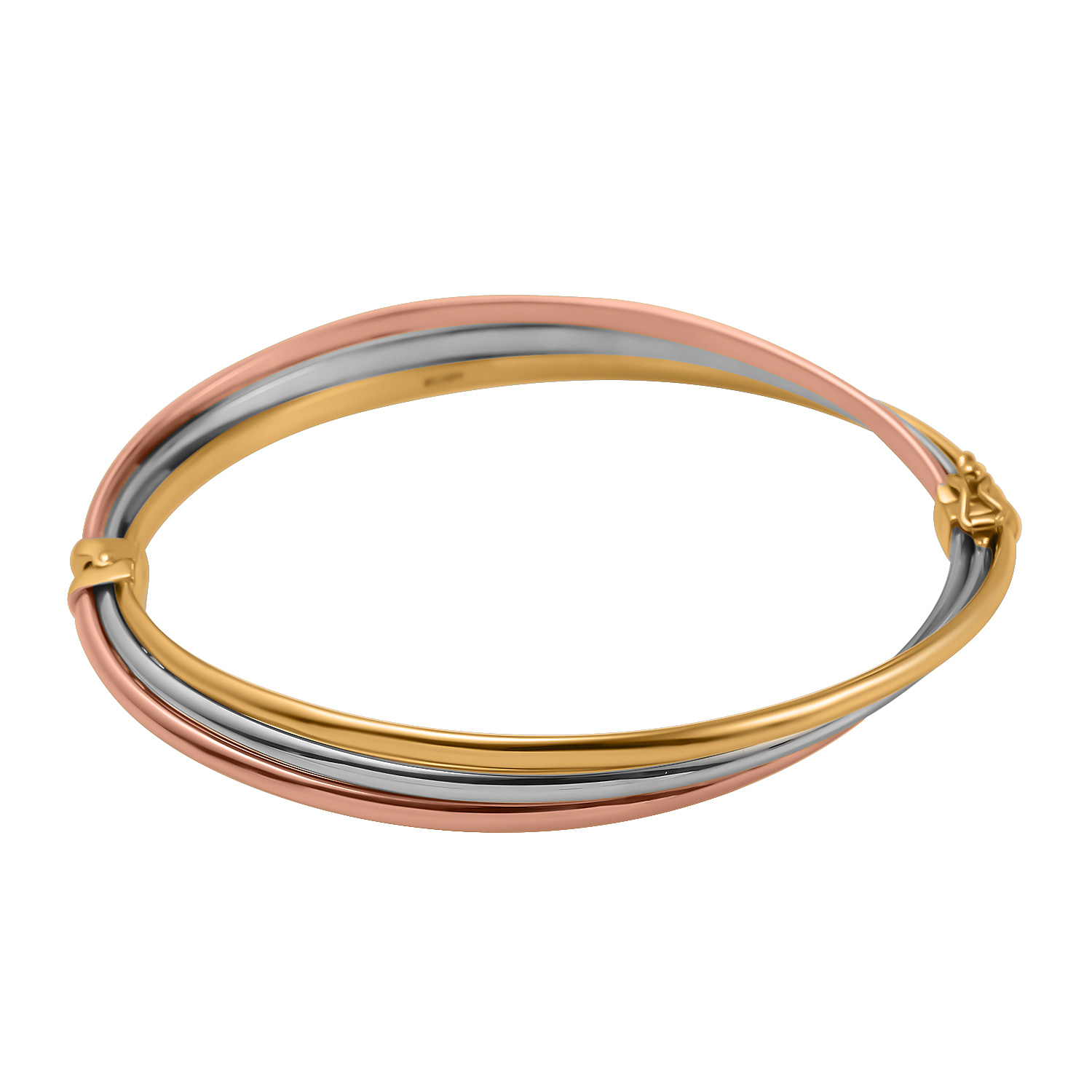 Italian Made - 9K Rose, Yellow and White Gold Trio Bangle (Size 7), Gold Wt. 6.70 Gms