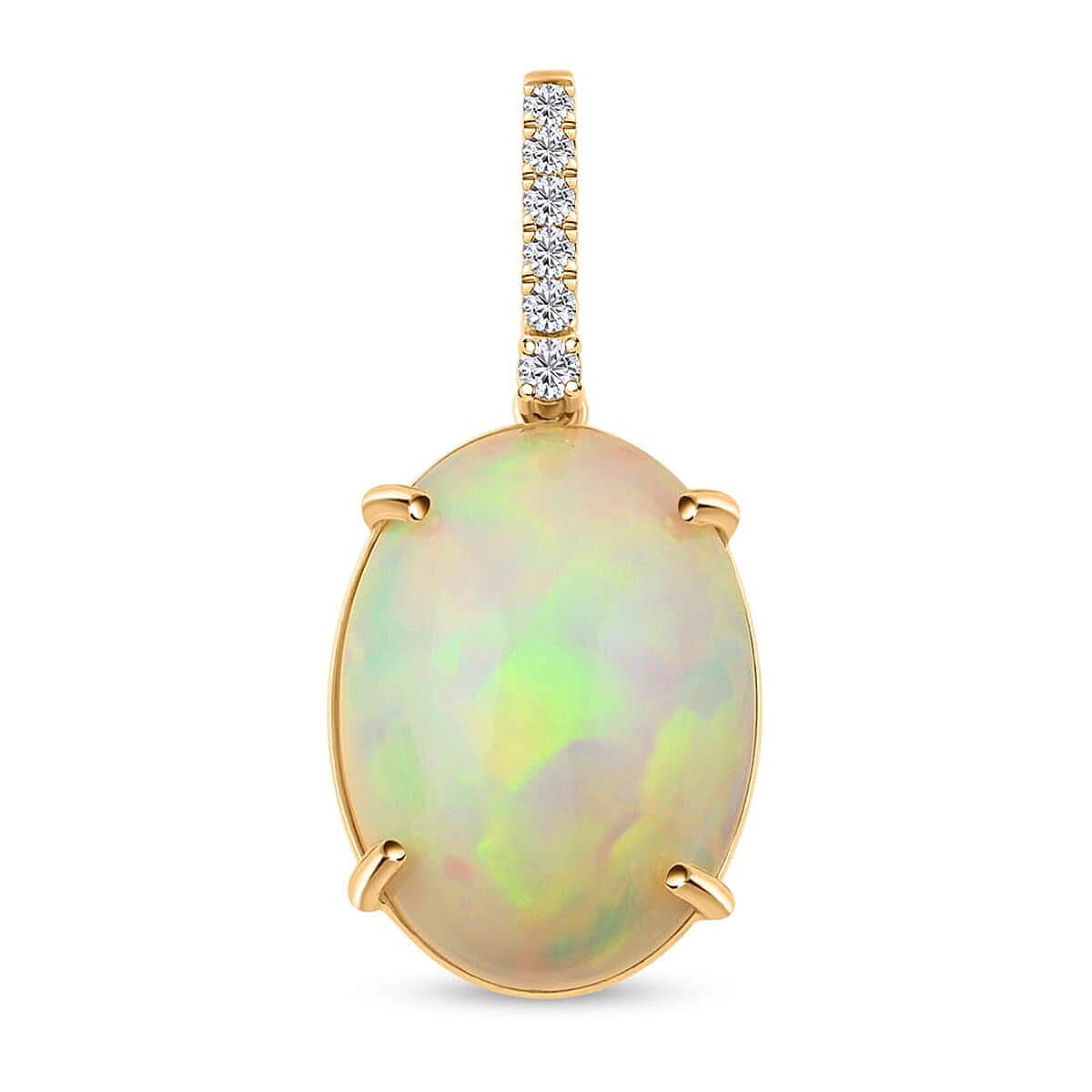 10K Yellow Gold  AAA   Ethiopian Opal ,  White Diamond  I2 Pendant 6.96 ct,  Gold Wt. 2.57 Gms  6.960  Ct.