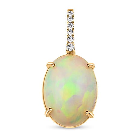 10K Yellow Gold  AAA   Ethiopian Opal ,  White Diamond  I2 Pendant 6.96 ct,  Gold Wt. 2.57 Gms  6.960  Ct.