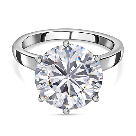 Moissanite (120 Facets) Solitaire Ring in Platinum Overlay Sterling Silver 5.13 Ct.