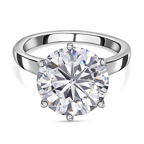 Moissanite Solitaire Ring in Platinum Overlay Sterling Silver 5.13 Ct.