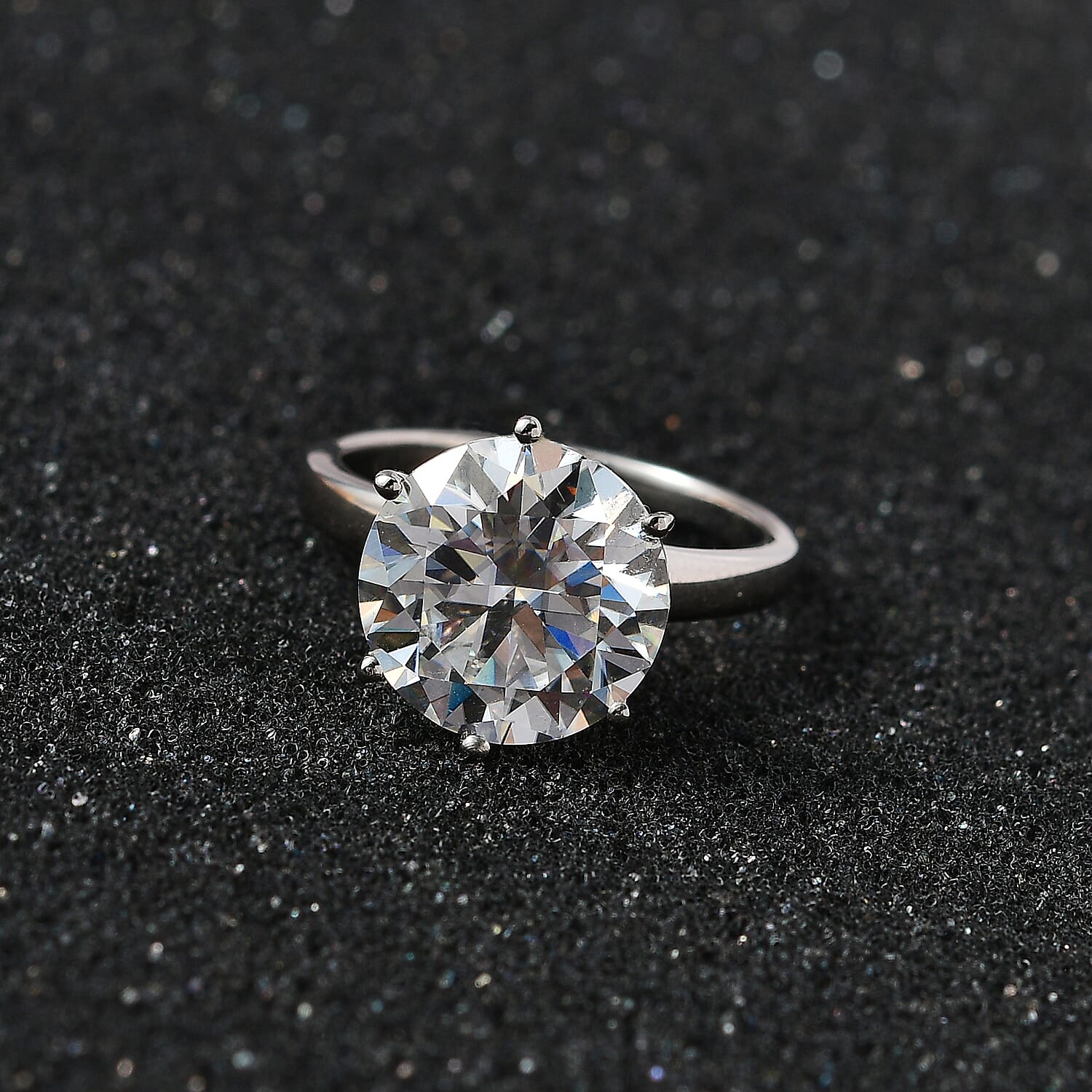 D'Joy Moissanite Solitaire Ring in Platinum Overlay Sterling Silver 5.13 Ct.