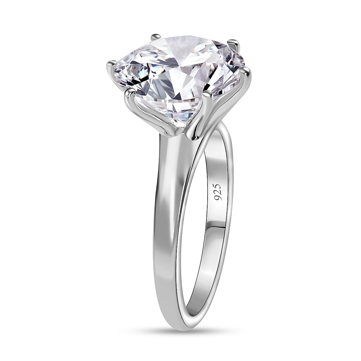 D'Joy Moissanite Solitaire Ring in Platinum Overlay Sterling Silver 5.13 Ct.