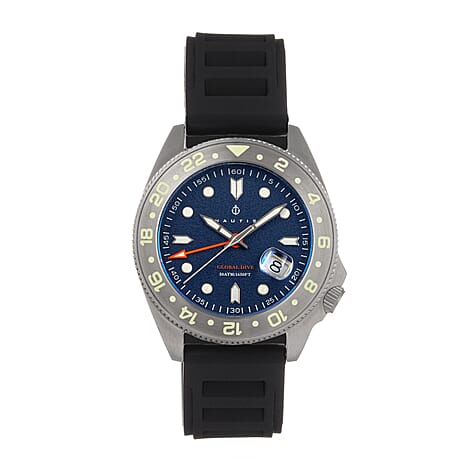 Nautis Global Dive Swiss Quartz Movt. Navy Dial 50 ATM Mens Watch Black Rubber Strap