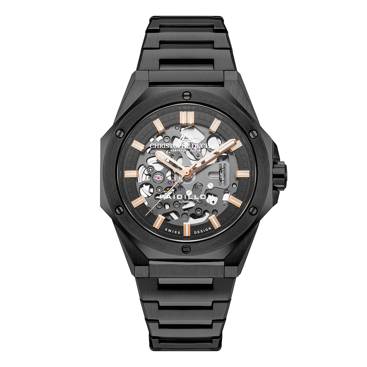 LIMITED QUANTITY Raidillon Skeleton II Automatic Movement Christophe Duchamp SWISS DESIGN 100M Water Resistant Skeleton Timepiece - Black