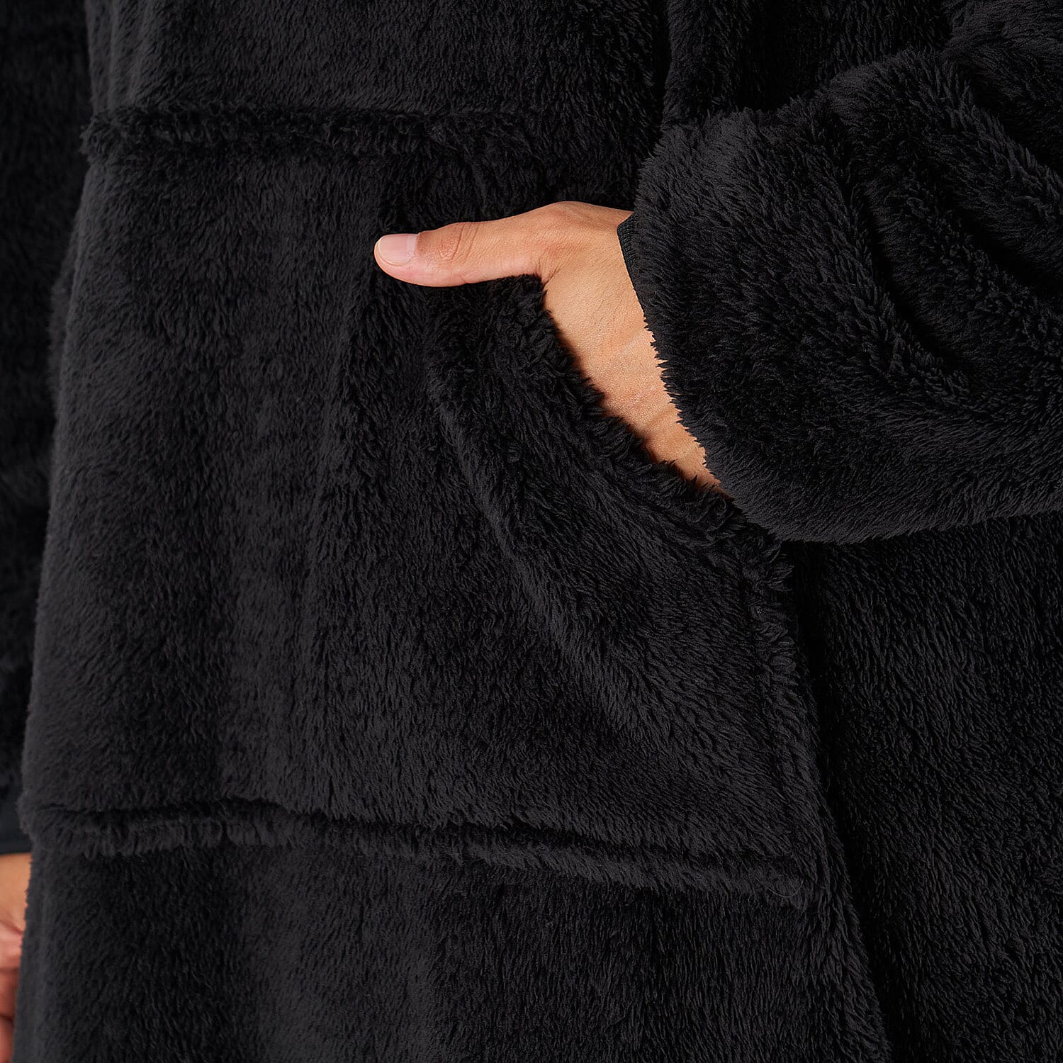 Oversized Teddy Fleece Hoodie (One Size) - Black Oversized Teddy Fleece Hoodie (One Size) - Black