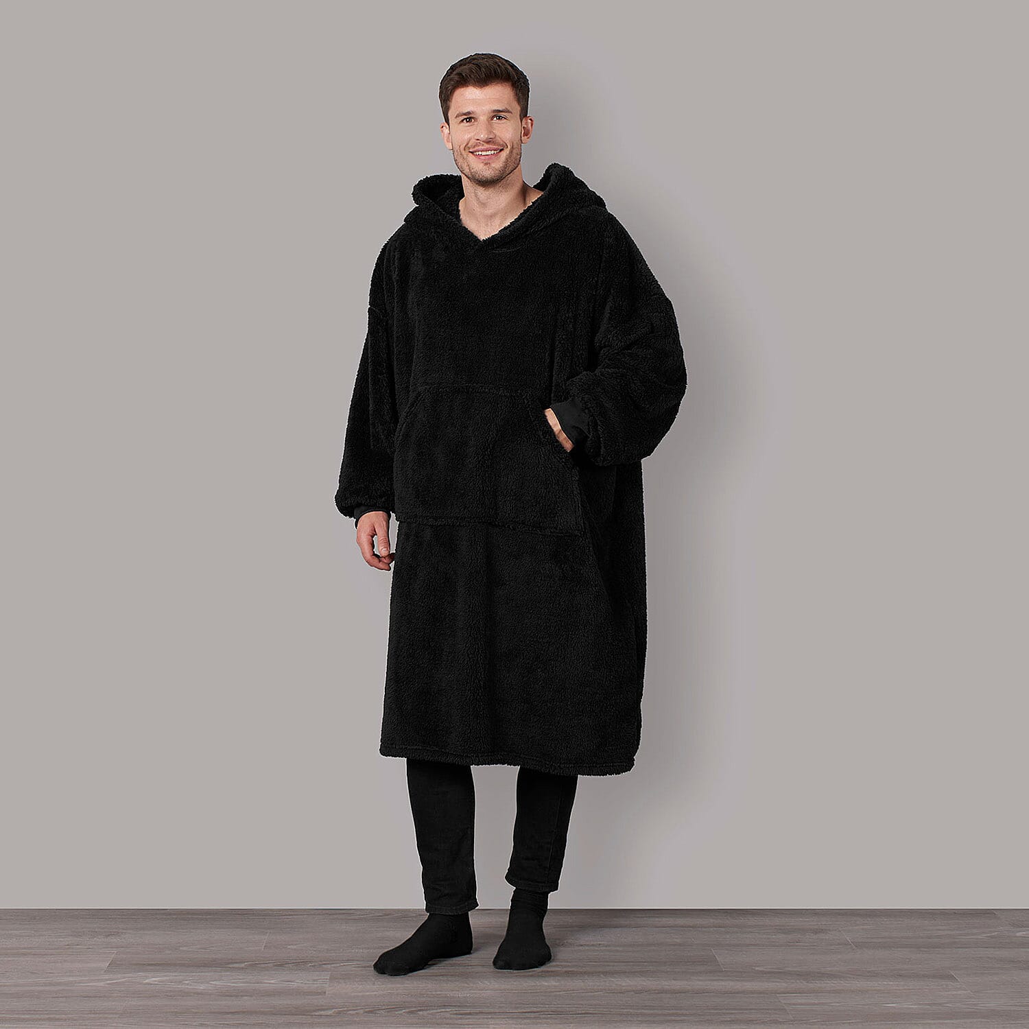 Oversized Teddy Fleece Hoodie (One Size) - Black Oversized Teddy Fleece Hoodie (One Size) - Black