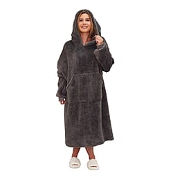 Oversized Sherpa Fleece Teddy Hoodie-Blanket - Beige